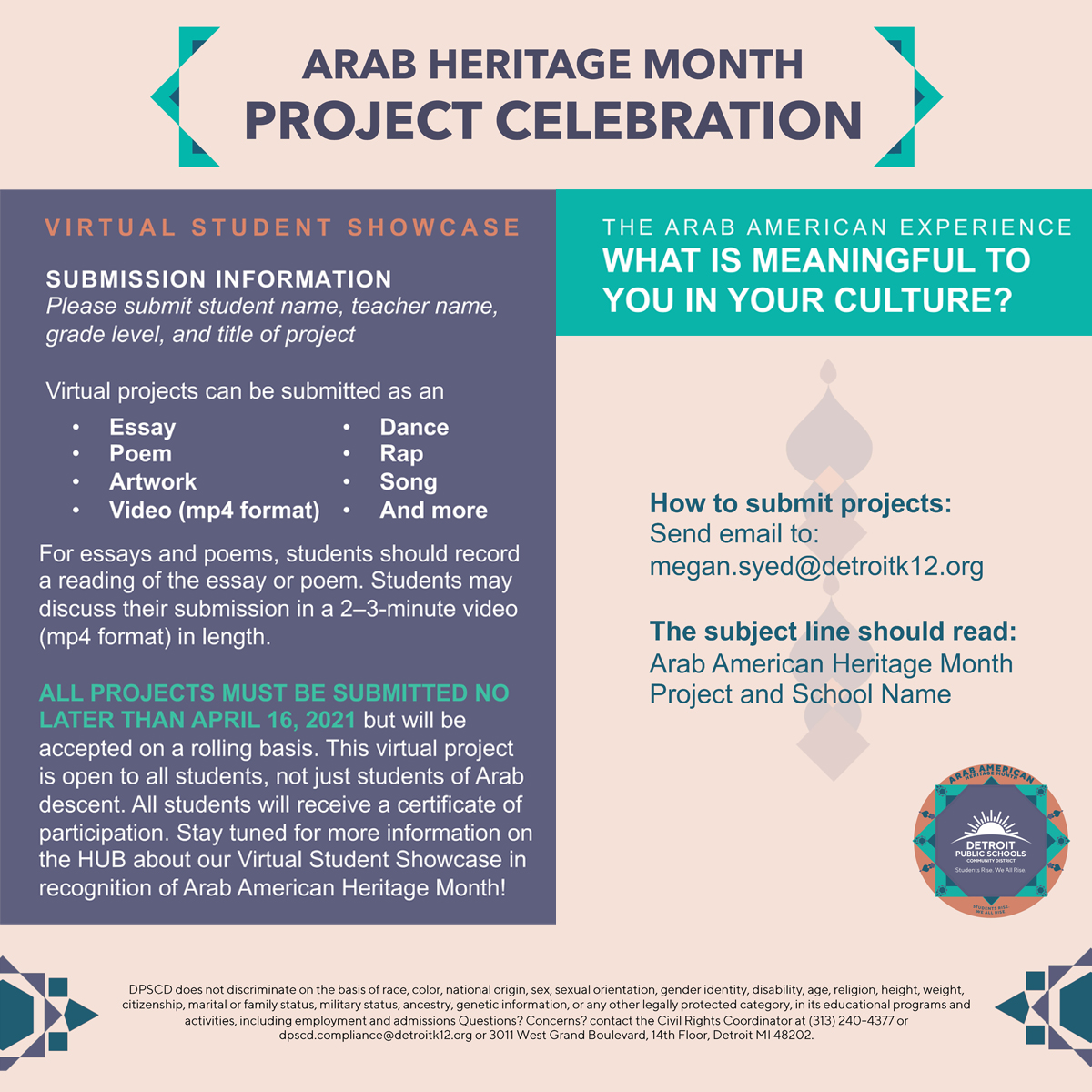 Arab American National Heritage Month’s Student Showcase!